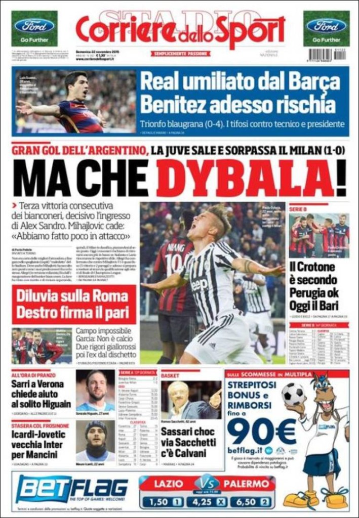 Real humillado por el Barca publicó Corriere dello Sport en Italia