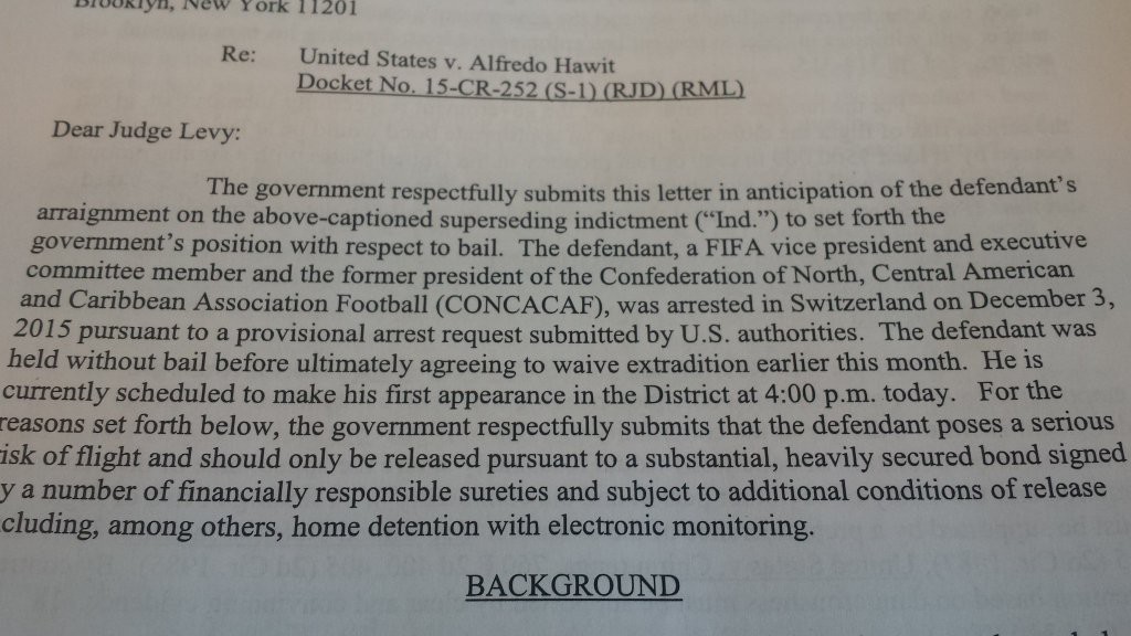 Gracias a este documento enviado por la fiscalía de EUA, Hawit no tuvo fianza y está en cárcel.