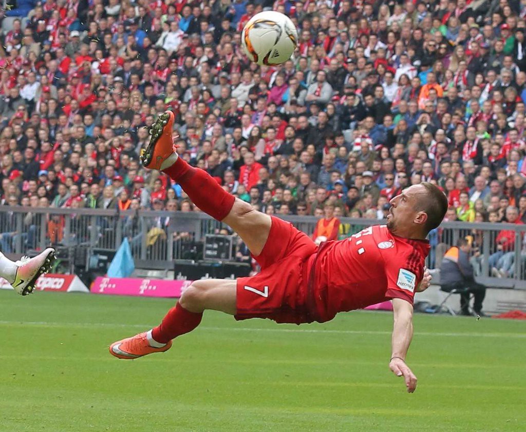Acción del golazo de Ribéry hoy. Foto FCB