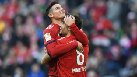James celebra el gol de Javi Martínez para el triunfo del Bayern. Foto EFE