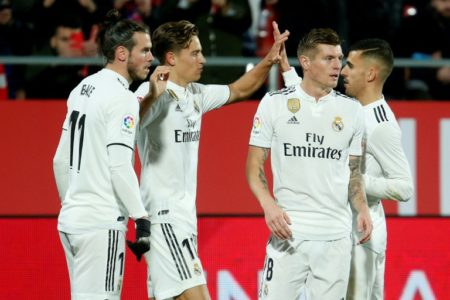 Los jugadores del Real Madrid celebran un gol durante un partido de la Copa del Rey
