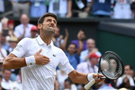 Novak Djokovic celebra su victoria sobre Roger Federer en la final del último torneo de Wimbledon