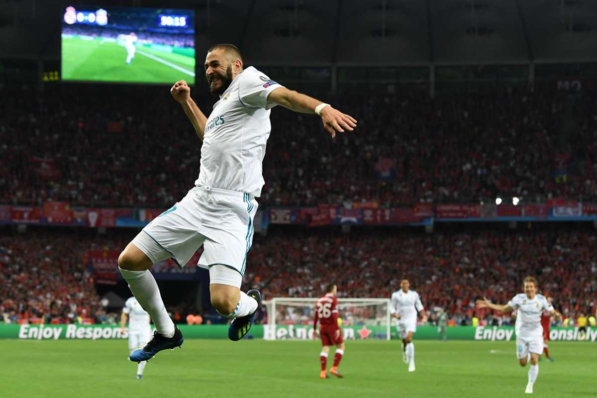 Karim Benzema celebra su gol ante Liverpool en la final de Champions. Foto Agencias+1
