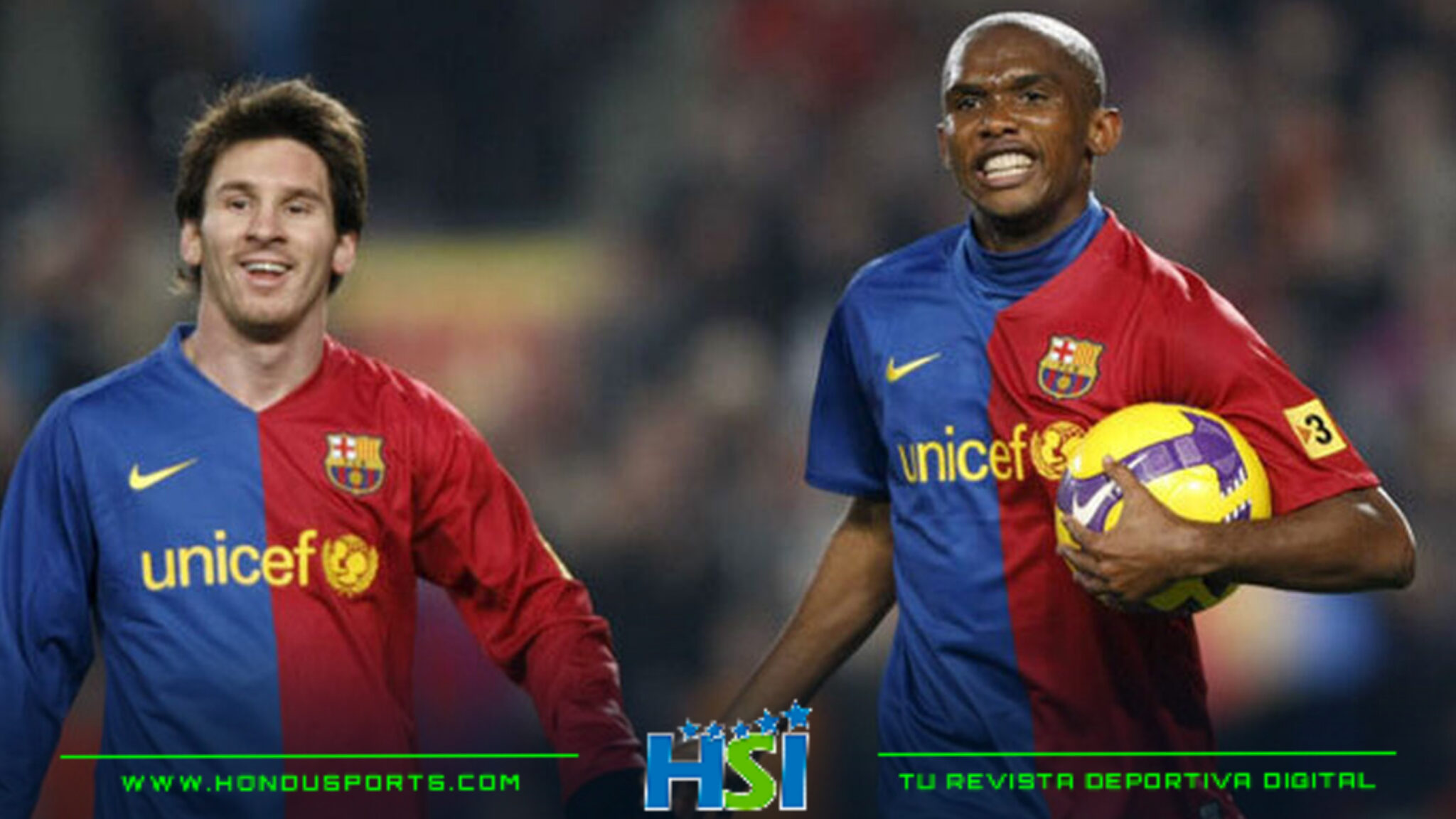 Samuel Eto'o y Lionel Messi brillaron juntos en el Barça. Foto Agencias.