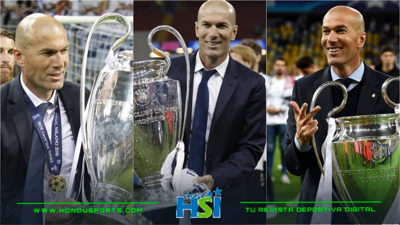 Zidane posa con sus tres Champions.