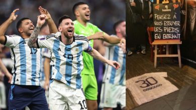 Camiseta de Messi sirve de tapete en bar de Francia